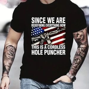 Mens Casual Cordless Hole Puncher Slightly Stretch Crew Neck Short Sleeve T-shir